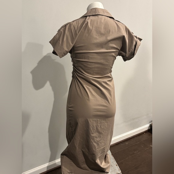 Saunders x RTR Beige and Orange Ruched Midi Dress - Picture 10 of 11